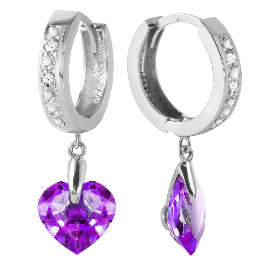 14K GOLD HOOP EARRING WITH DIAMONDS & AMETHYST